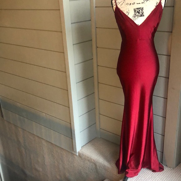 Fashion Nova Dresses & Skirts - Red Silky Fashion Nova Prom Dress Size L